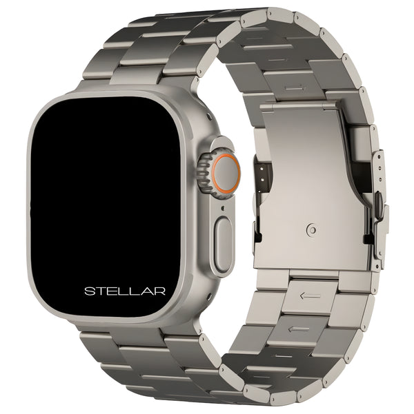 Premium Titan Armband Stellar mit Sicherheitsschließe für alle Apple Watch Serien